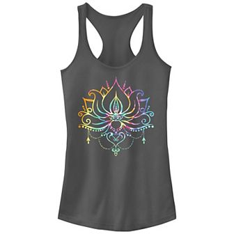 Juniors' Radial Tie-Dye Lotus Bloom Graphic Tank Top