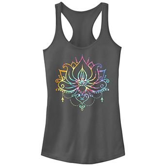 Juniors' Radial Tie-Dye Lotus Bloom Graphic Tank Top