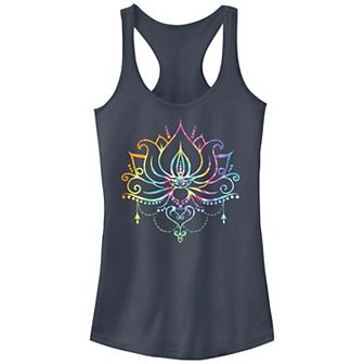 Juniors' Radial Tie-Dye Lotus Bloom Graphic Tank Top