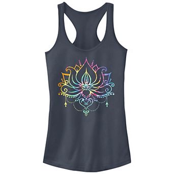 Juniors' Radial Tie-Dye Lotus Bloom Graphic Tank Top