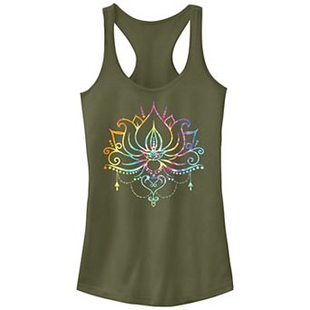 Juniors' Radial Tie-Dye Lotus Bloom Graphic Tank Top