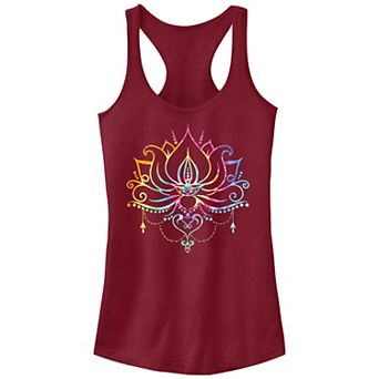 Juniors' Radial Tie-Dye Lotus Bloom Graphic Tank Top