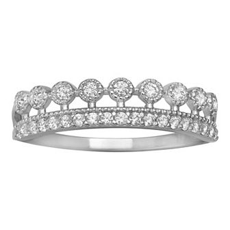 PRIMROSE Sterling Silver Cubic Zirconia Beaded Circle Ring