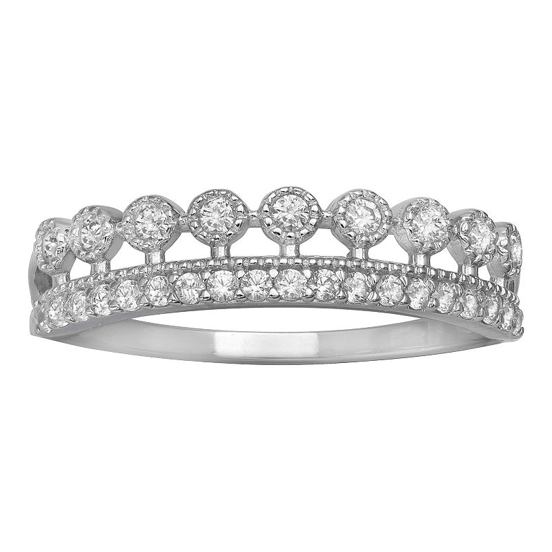 PRIMROSE Sterling Silver Cubic Zirconia Beaded Circle Ring, Womens, Size: 