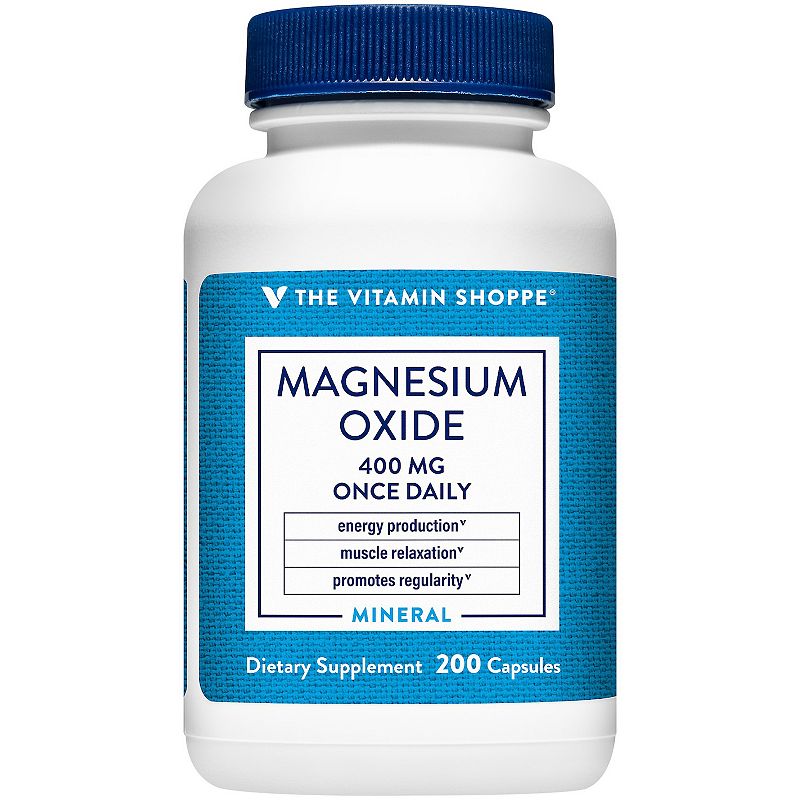 Magnesium Oxide 400mg – Once Daily Mineral Formula that supports energy production & muscle relaxation Promotes Regularity (200 Capsules) by The Vitamin Shoppe