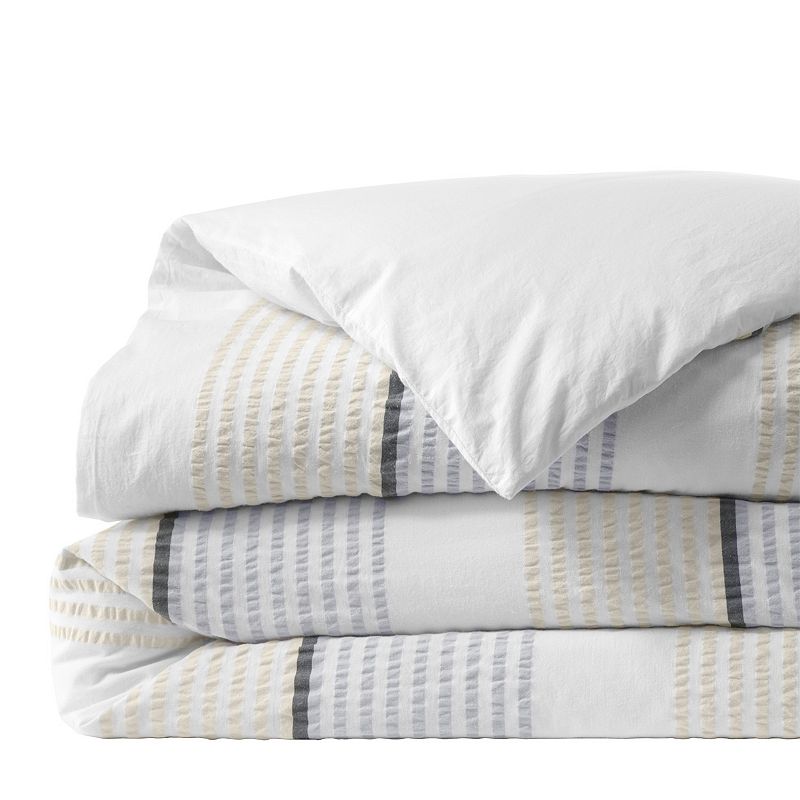 50432545 Lands End Striped Woven Seersucker Duvet Cover, Wh sku 50432545