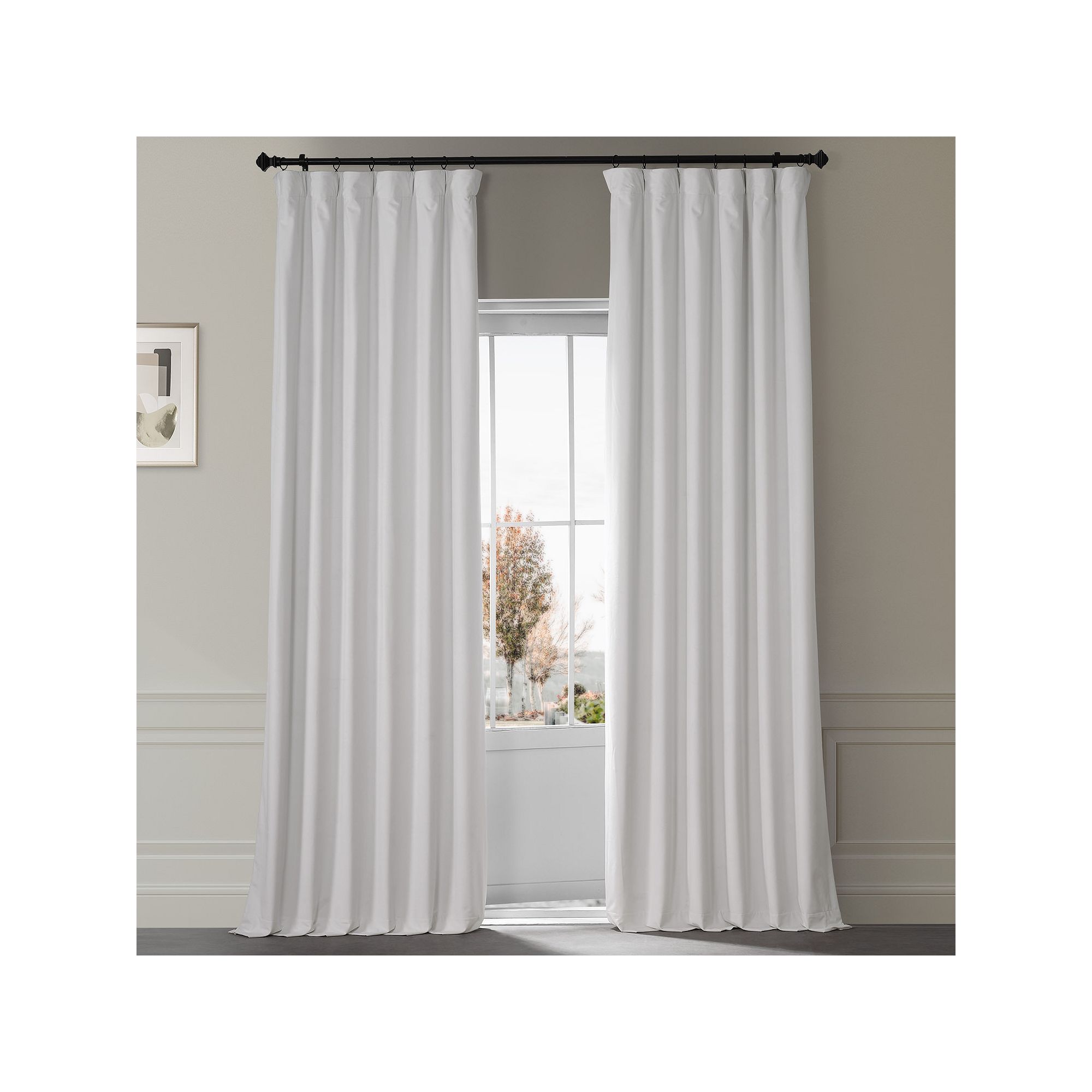 EFF Signature Plush Velvet Hotel Blackout Window Curtain Panel, Misty White