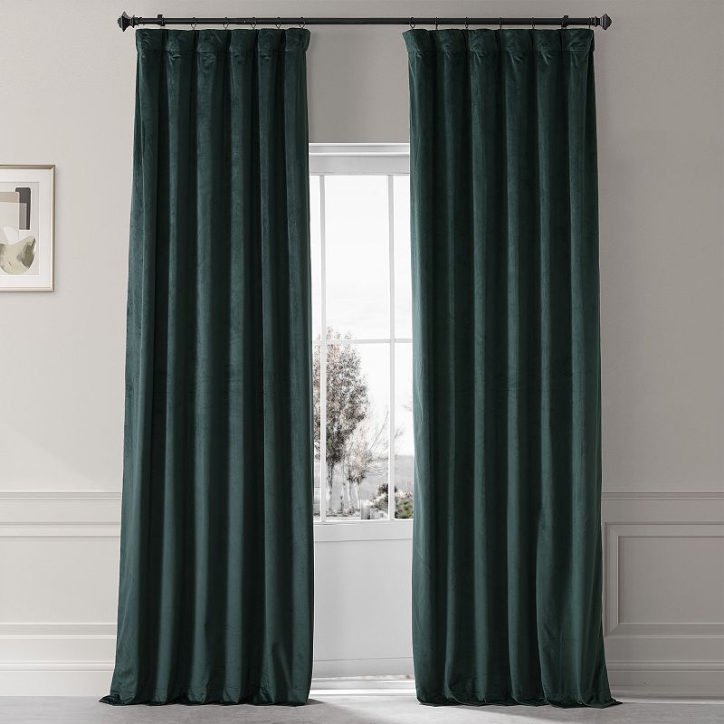 Signature Spirit Green Plush Velvet Hotel Blackout Curtain (1 Panel)  Spirit Green  50W X 108L