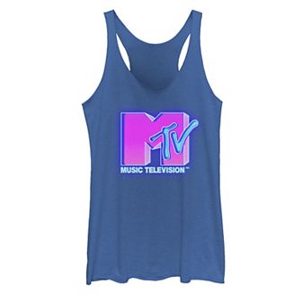 Juniors' MTV Hot Pink And Blue Neon Sign Logo Tank Top