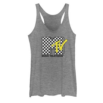Juniors' MTV Blue Yellow And Checkered Logo Tank Top