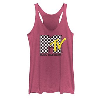 Juniors' MTV Blue Yellow And Checkered Logo Tank Top