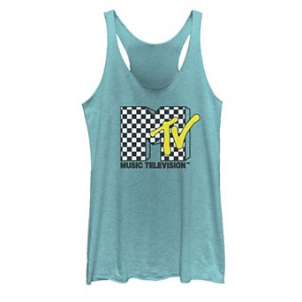 Juniors' MTV Blue Yellow And Checkered Logo Tank Top
