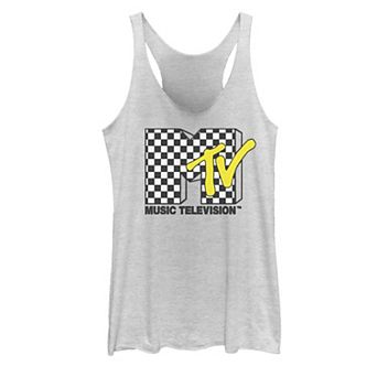 Juniors' MTV Blue Yellow And Checkered Logo Tank Top