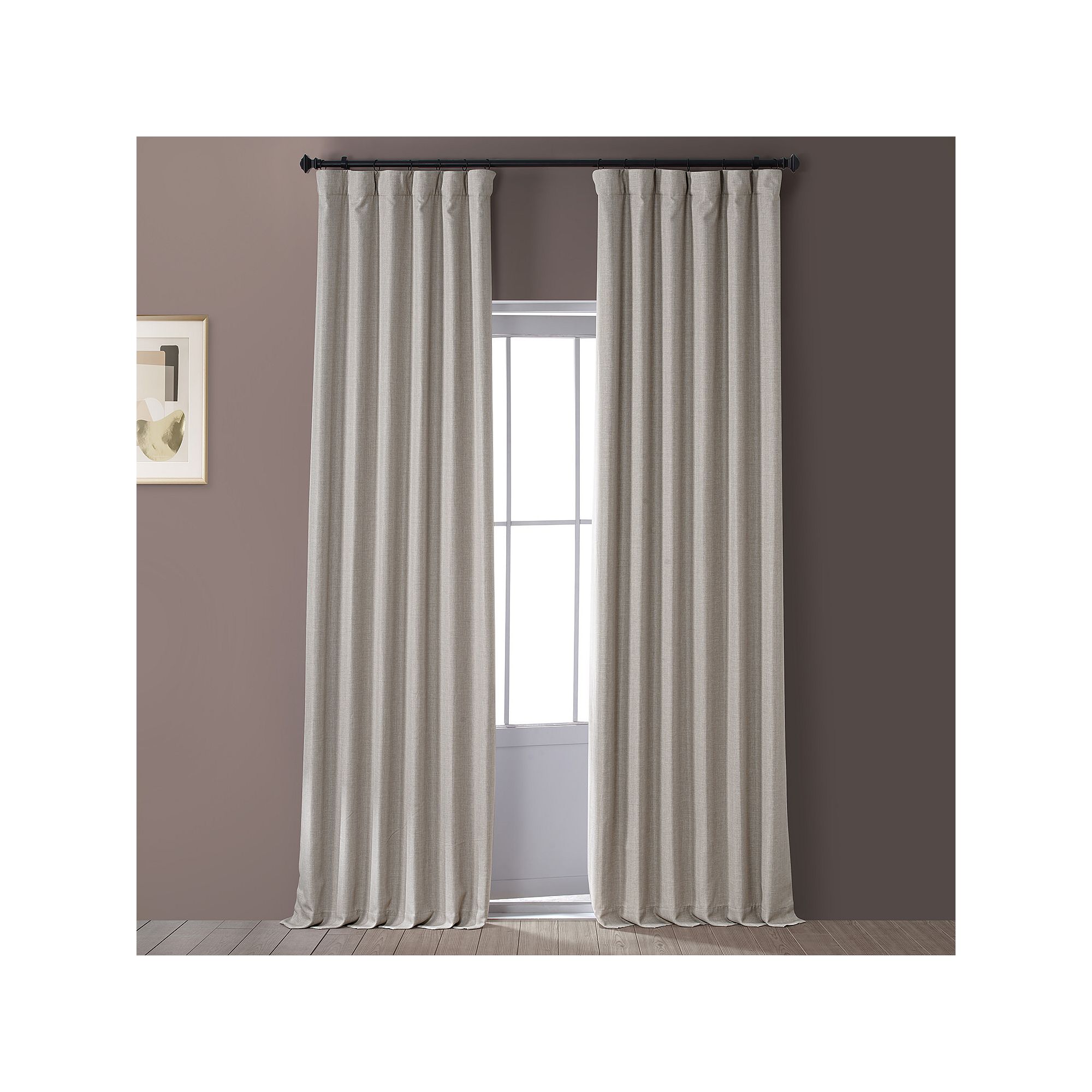 EFF Italian Faux Linen Hotel Blackout Window Curtain Panel, Safari