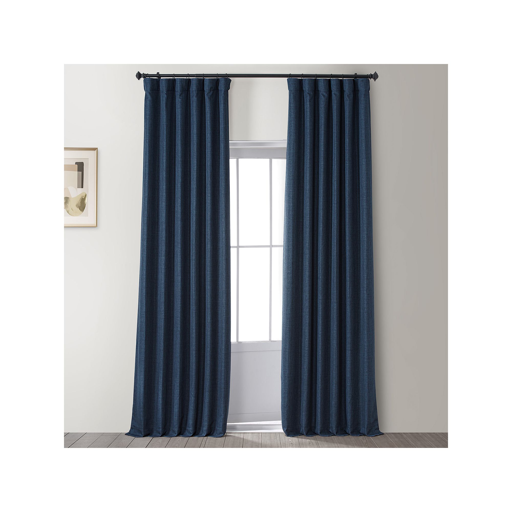 EFF Italian Faux Linen Hotel Blackout Window Curtain Panel, Voyager Blue