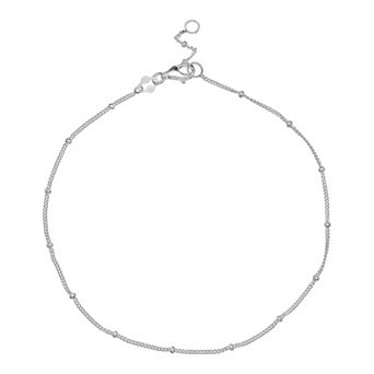 PRIMROSE Polished Sterling Silver Ball Chain Anklet
