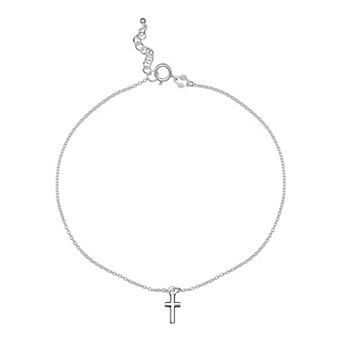 PRIMROSE Polished Oxidized Sterling Silver Cross Drop Anklet