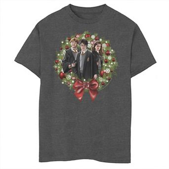 Boys 8-20 Harry Potter Christmas Group Shot Wreath Graphic Tee