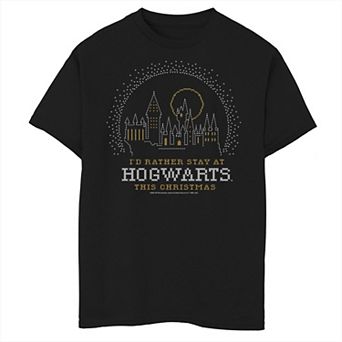 Boys 8-20 Harry Potter Christmas I'd Rather Stay At Hogwarts Graphic Tee