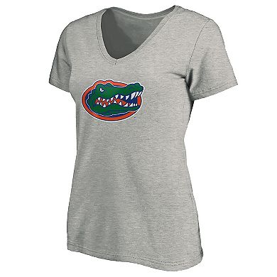 Women's Fanatics Heathered Gray Florida Gators Primary Logo V-Neck T-Shirt
