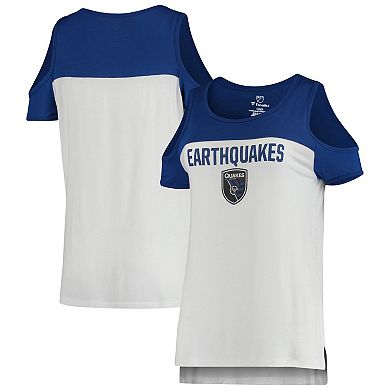 Women's Fanatics Branded White San Jose Earthquakes Iconic Pure Dedication Cold Shoulder T-Shirt
