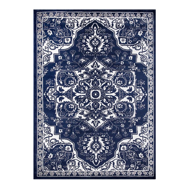 Concord Global Jefferson Vintage Medallion Area Rug, Blue, 8X10 Ft