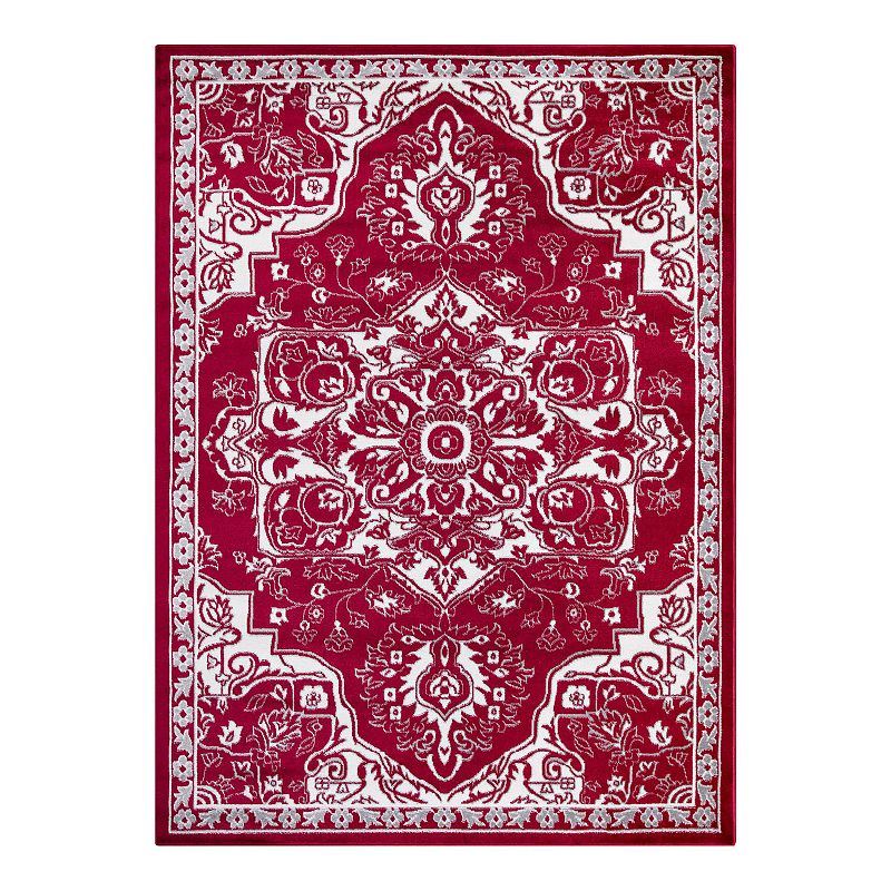 Concord Global Jefferson Vintage Medallion Area Rug, Red, 8X10 Ft