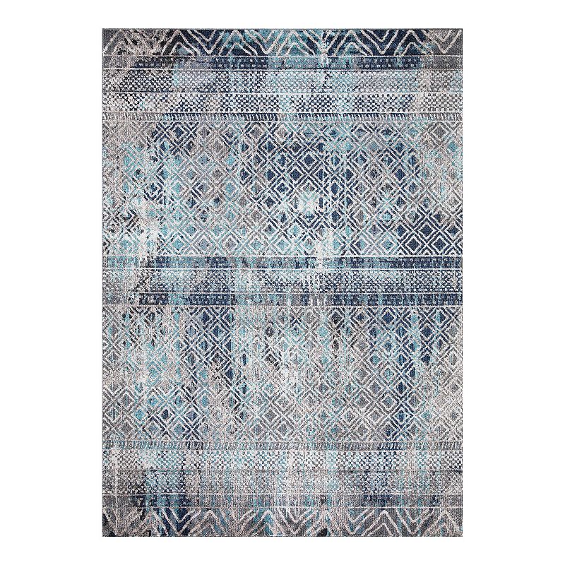 Concord Global Vintage Piazza Geometric Area Rug, Blue, 7X9 Ft