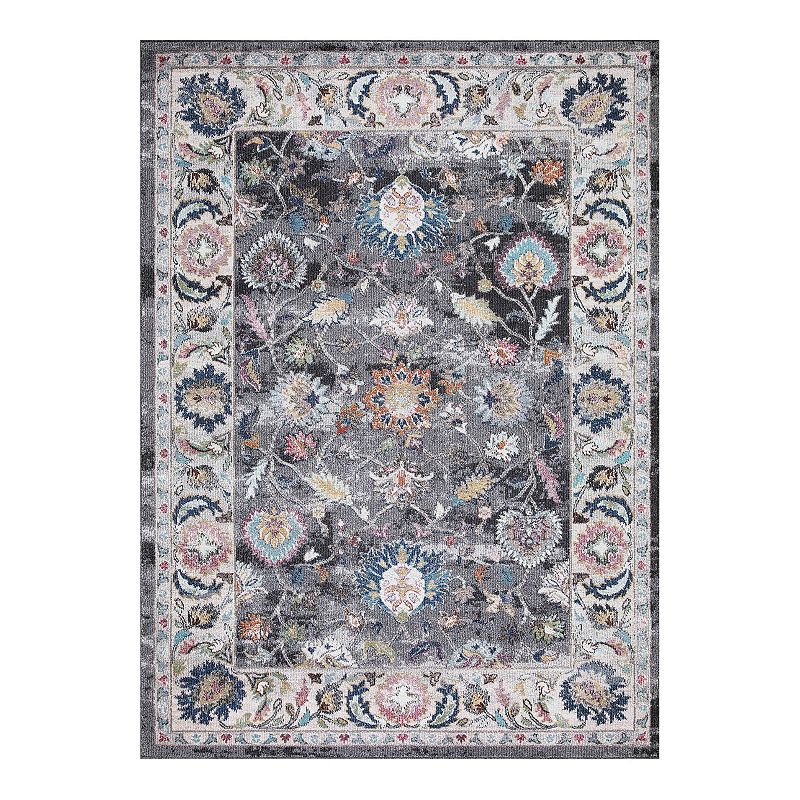 Concord Global Vintage Istanbul Border Area Rug, Grey, 8X11 Ft