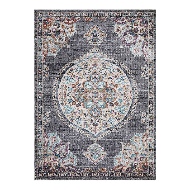 Concord Global Vintage Oushak Medallion Area Rug, Grey, 8X11 Ft