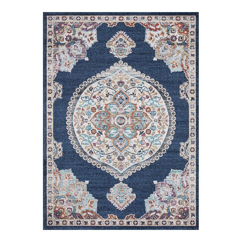 Concord Global Vintage Oushak Medallion Area Rug, Blue, 7X9 Ft