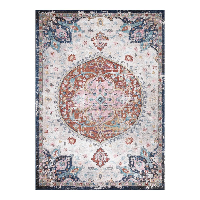 Concord Global Vintage Florence Medallion Area Rug, White, 7X9 Ft