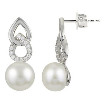 PearLustre by Imperial Sterling Silver Freshwater Cultured Pearl & Cubic Zirconia Drop Earrings