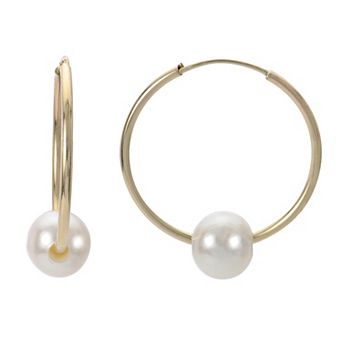PearLustre by Imperial 10k Gold Freshwater Cultured Pearl Endless Hoop Earrings