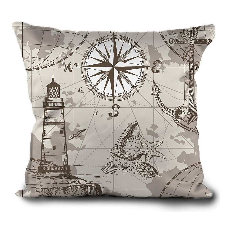 HFI Island Map Textured Print Throw Pillow, Beig/Green, 18X18