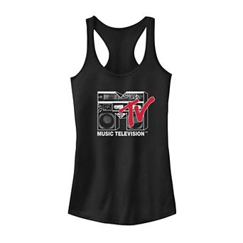 Juniors' MTV Logo 80's Style Black & White Boombox Graphic Tank Top