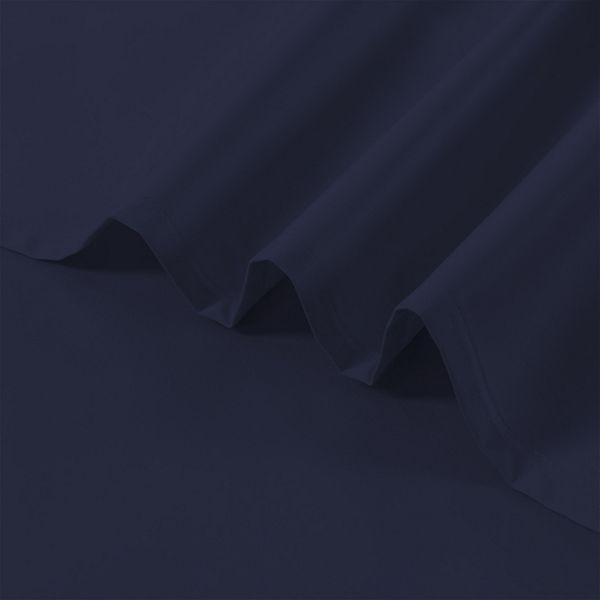 Color Sense Cool & Crisp Percale Weave Cotton Sheet Set & Pillowcases - Navy (TWIN SET)