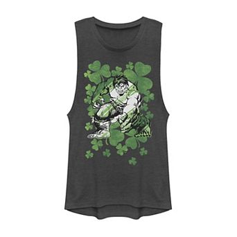 Juniors' Marvel Hulk Shamrocks St. Patrick's Vintage Muscle Tank Top