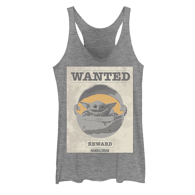Juniors' Star Wars The Mandalorian The Child Wanted Poster Tank Top, Girl's, Size: XXL, Gray Grey