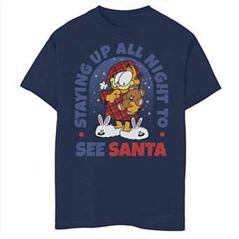 Boys 8-20 Garfield Santa Up Late Holiday Graphic Tee