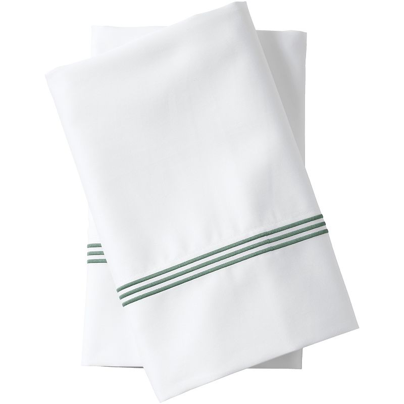 Lands End 400 Thread Count Supima Sateen Embroidered Pillowcases, Green, K