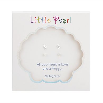 Kids' Little Pearl Sterling Silver Paw & Freshwater Cultured Pearl Stud Earring Set