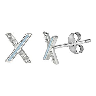 PRIMROSE Sterling Silver Cubic Zirconia Initial Stud Earrings
