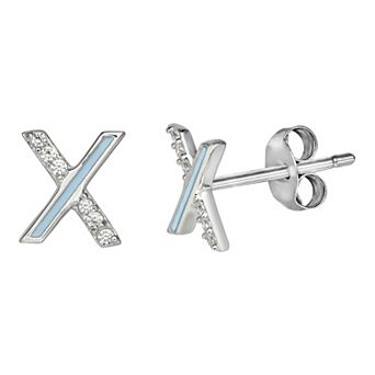 PRIMROSE Sterling Silver Cubic Zirconia Initial Stud Earrings