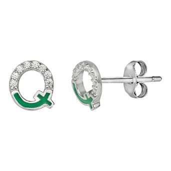 PRIMROSE Sterling Silver Cubic Zirconia Initial Stud Earrings