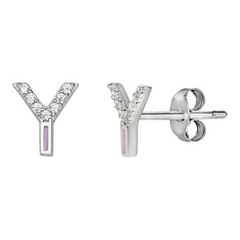 PRIMROSE Sterling Silver Cubic Zirconia Initial Stud Earrings