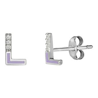 PRIMROSE Sterling Silver Cubic Zirconia Initial Stud Earrings