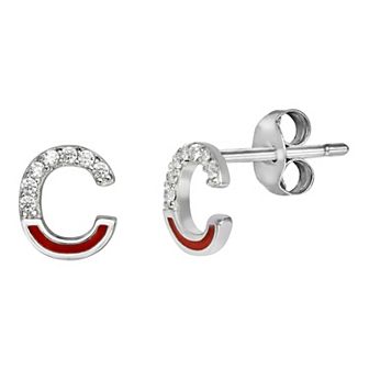 PRIMROSE Sterling Silver Cubic Zirconia Initial Stud Earrings