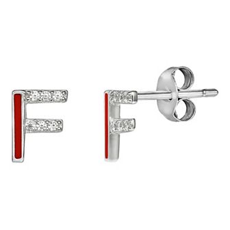 PRIMROSE Sterling Silver Cubic Zirconia Initial Stud Earrings
