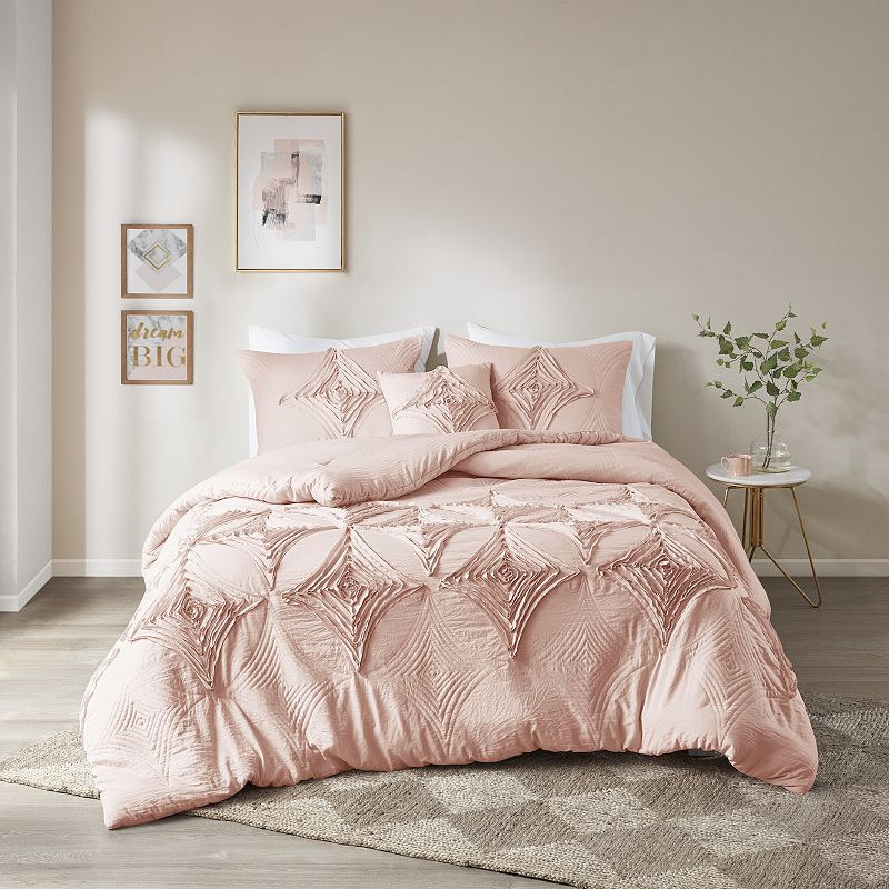 Madison Park Emiliana Comforter Set with Throw Pillow, Light Pink, Full/Que